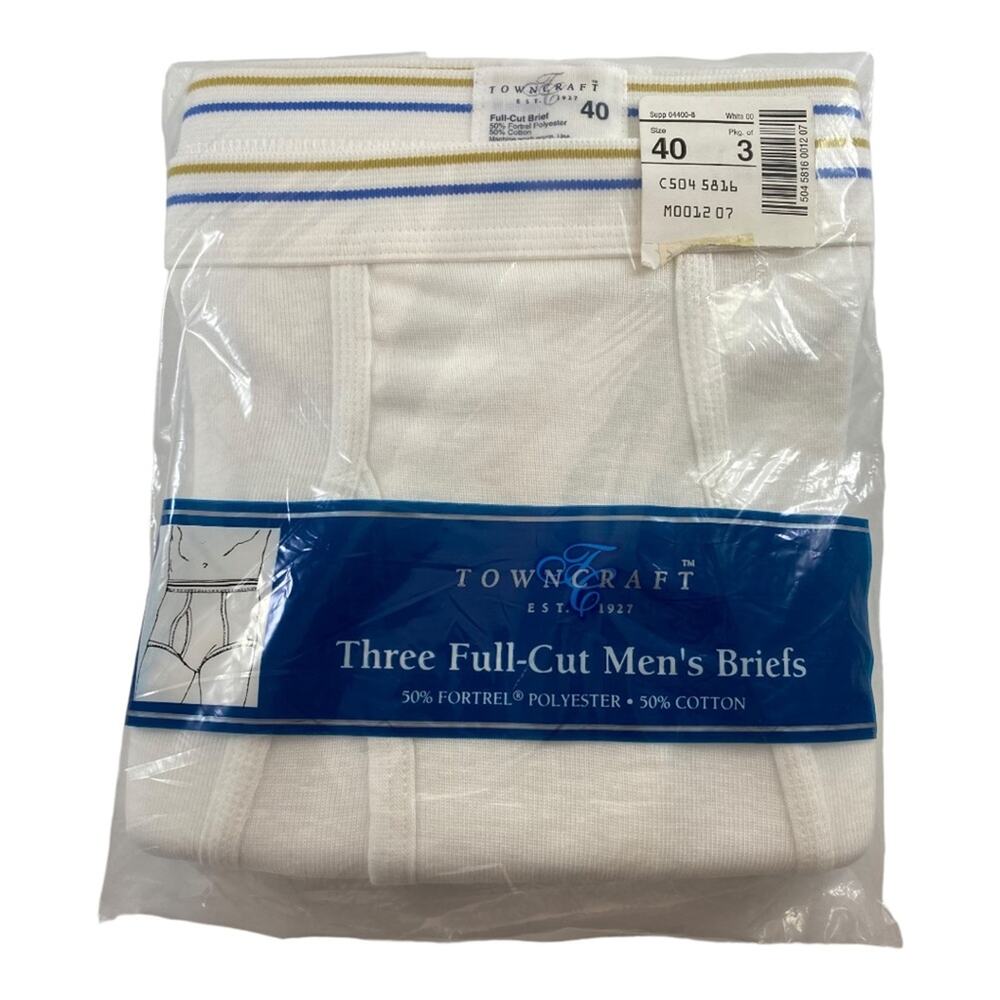 Vintage Towncraft JCPenney Underwear Full-Cut 3 Pairs White Size 40 Briefs